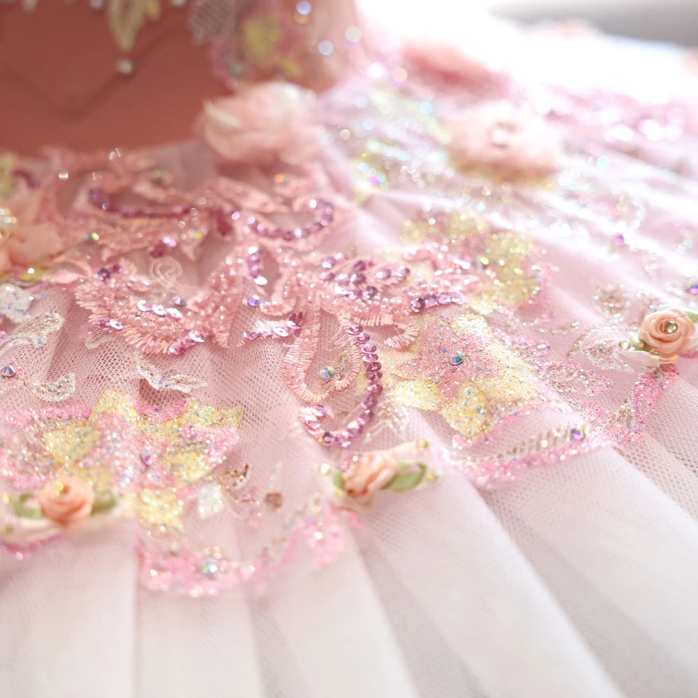 Tutu da piatto da balletto floreale rosa fatto a mano