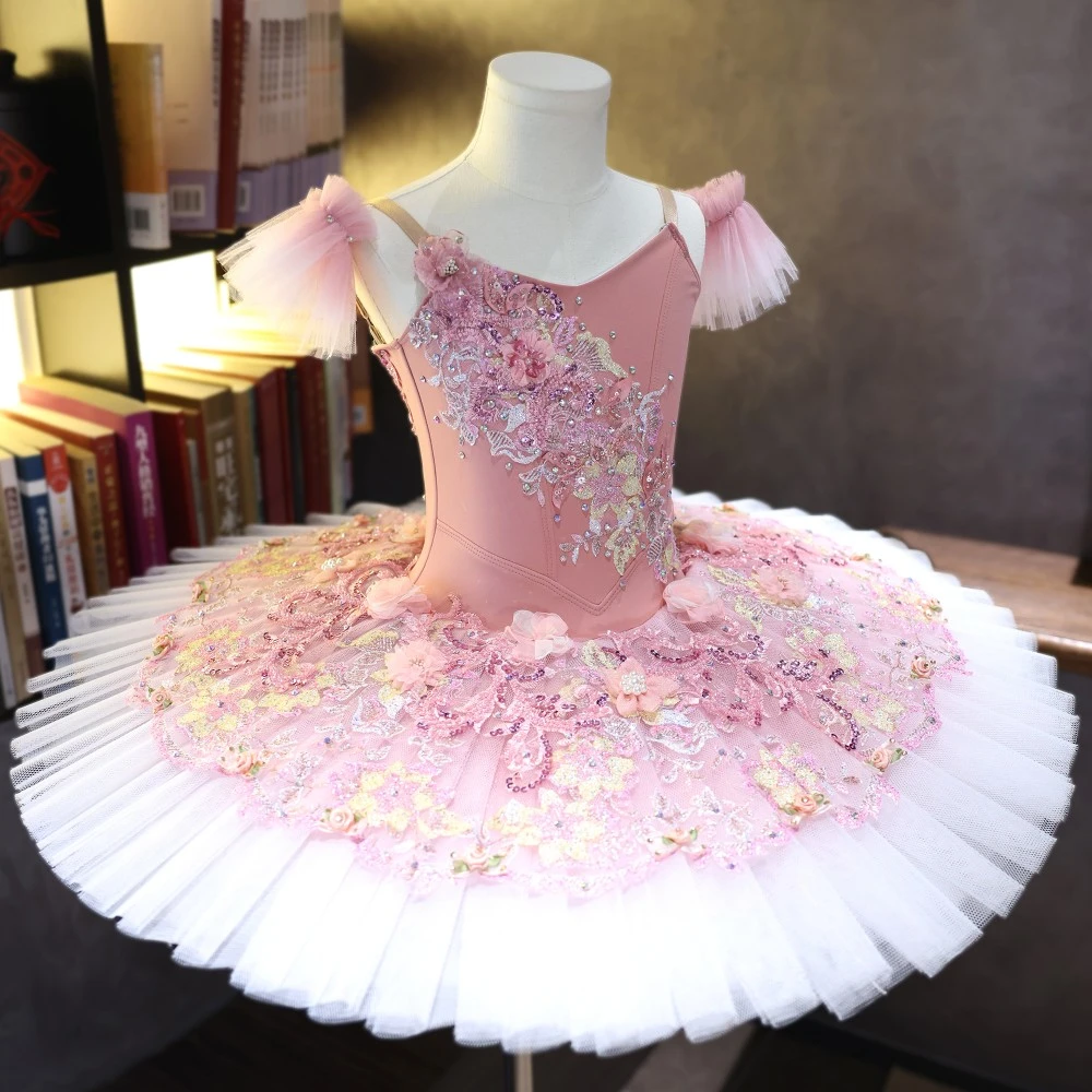 Tutu da piatto da balletto floreale rosa fatto a mano