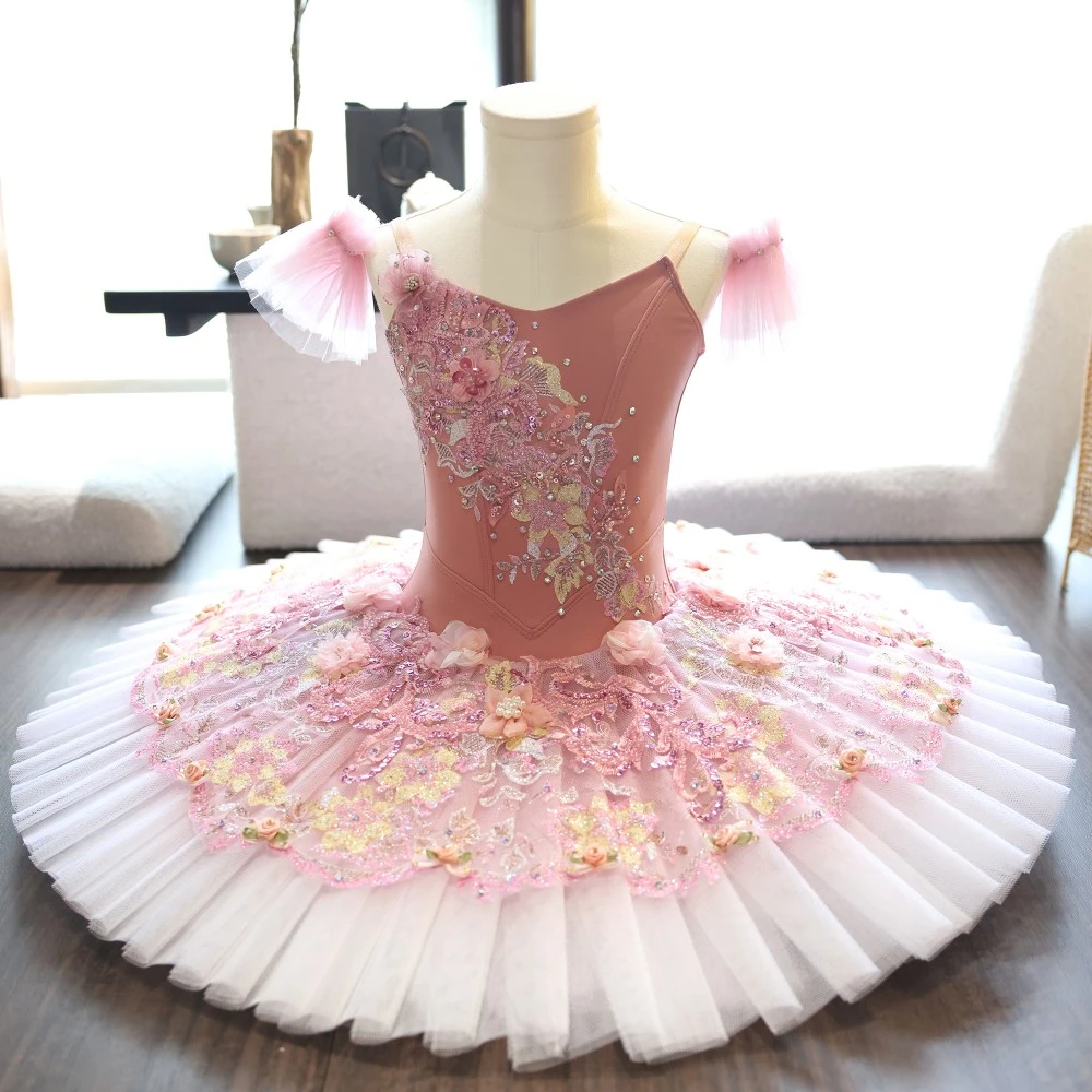 Tutu da piatto da balletto floreale rosa fatto a mano
