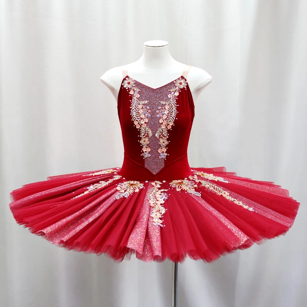 Abito tut&ugrave; da balletto decorato floreale | Opzioni rosso/rosa/giallo | Taglie per bambini e adulti-B