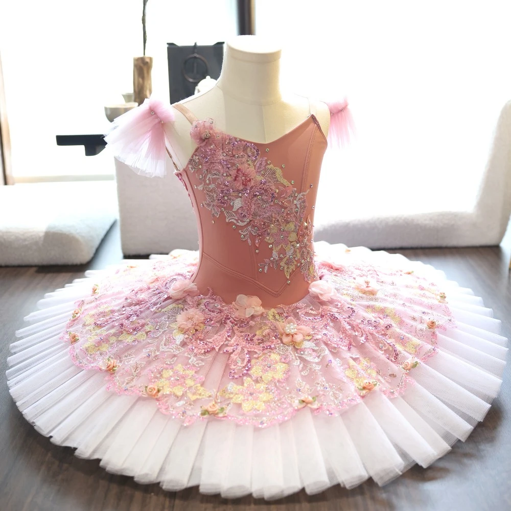 Tutu da piatto da balletto floreale rosa fatto a mano