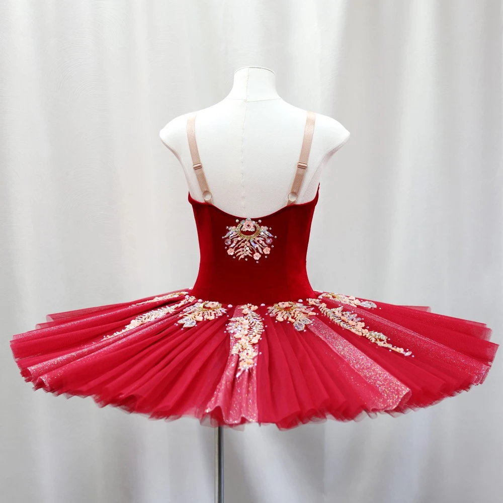 Abito tut&ugrave; da balletto decorato floreale | Opzioni rosso/rosa/giallo | Taglie per bambini e adulti-B
