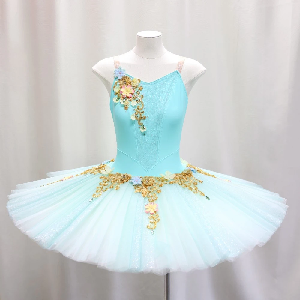 Abito tut&ugrave; da balletto impreziosito con motivi floreali 3D | Opzioni giallo/rosa/turchese-BLT1723