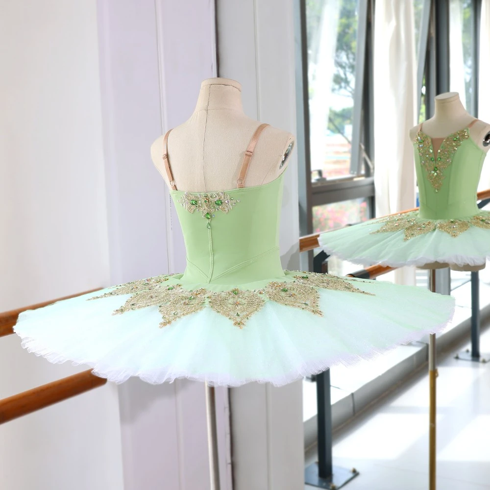 Tutu di balletto pancake verde menta fatto a mano | Costume di scena personalizzato con strass in pi