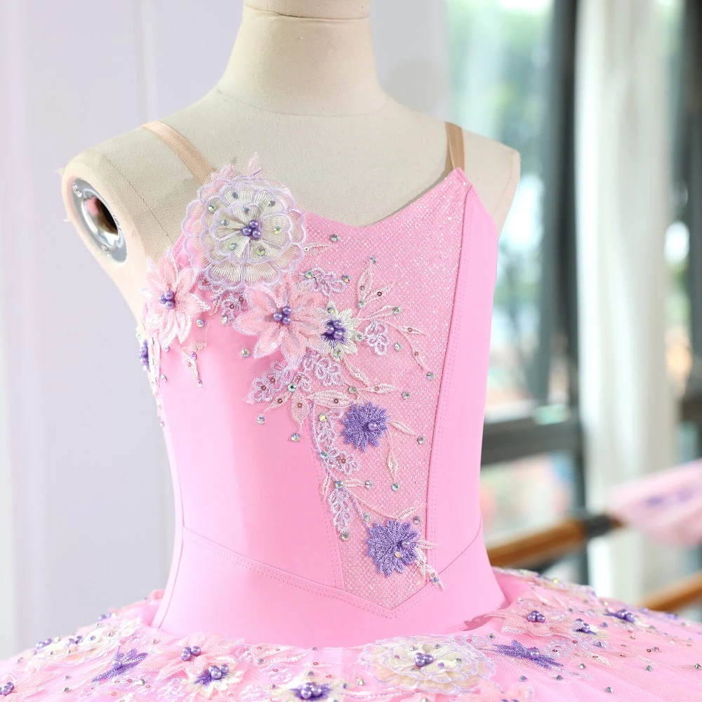Abito tut&ugrave; da balletto rosa glitter fatto a mano | Costume da prestazione professionale