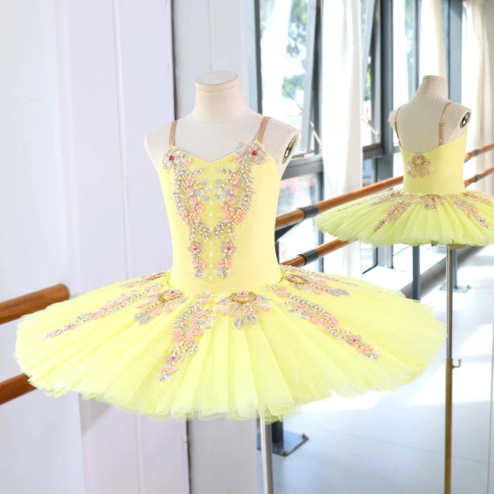 Abito tut&ugrave; da balletto decorato floreale | Opzioni rosso/rosa/giallo | Taglie per bambini e adulti--