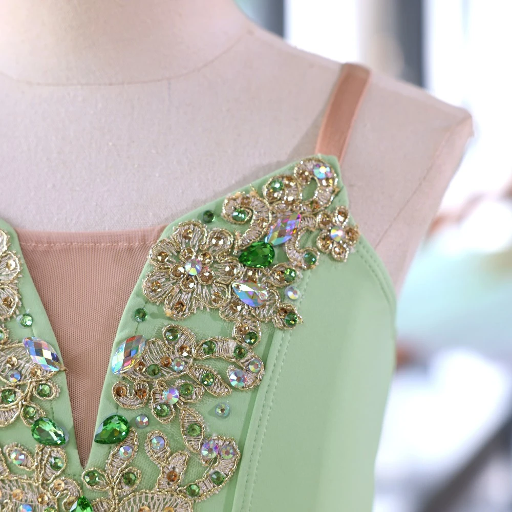 Tutu di balletto pancake verde menta fatto a mano | Costume di scena personalizzato con strass in pi
