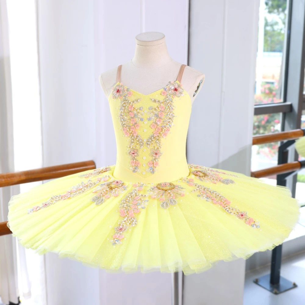 Abito tut&ugrave; da balletto decorato floreale | Opzioni rosso/rosa/giallo | Taglie per bambini e adulti--