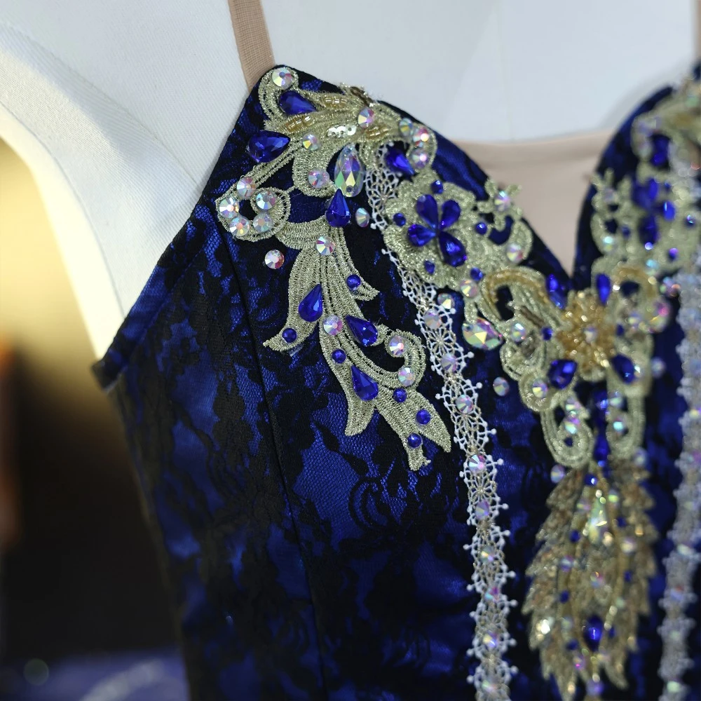 Tutu da piatto da balletto fatto a mano in pizzo oro blu reale