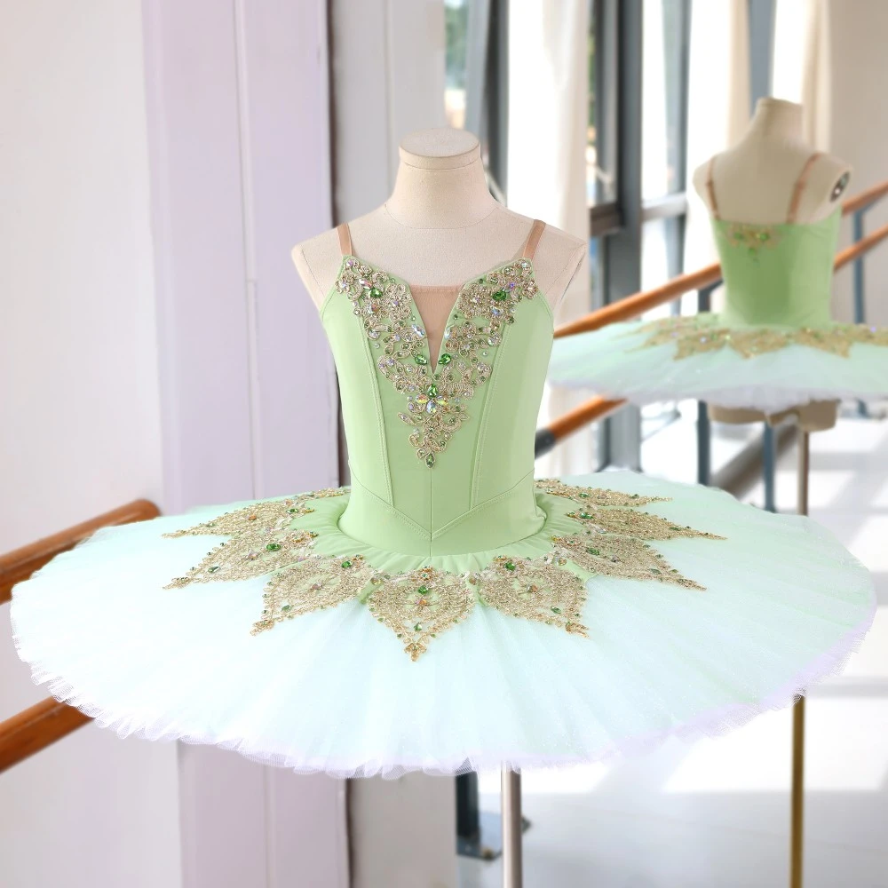 Tutu di balletto pancake verde menta fatto a mano | Costume di scena personalizzato con strass in pi