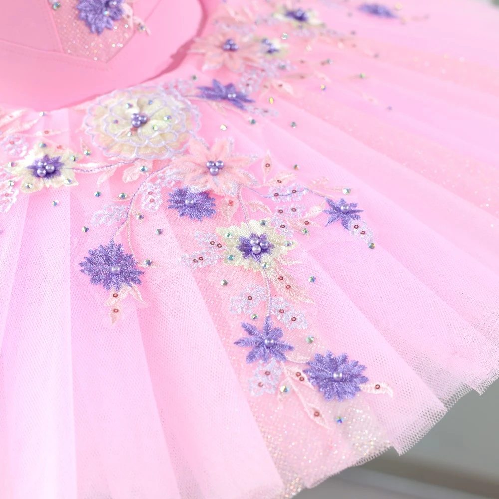 Abito tut&ugrave; da balletto rosa glitter fatto a mano | Costume da prestazione professionale