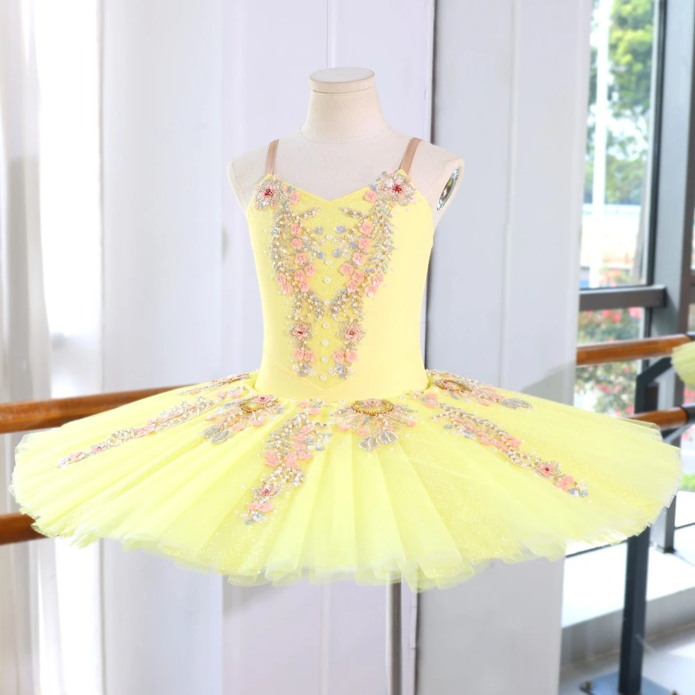 Abito tut&ugrave; da balletto decorato floreale | Opzioni rosso/rosa/giallo | Taglie per bambini e adulti--