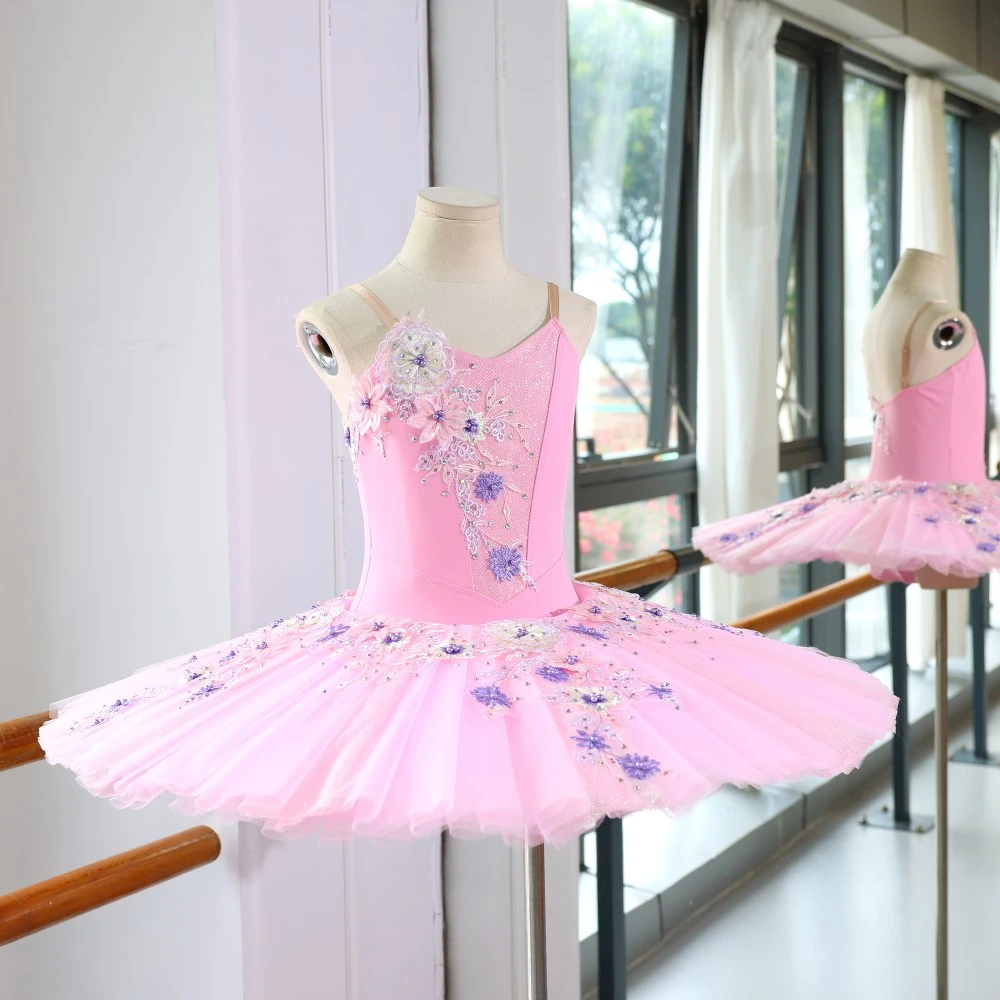 Abito tut&ugrave; da balletto rosa glitter fatto a mano | Costume da prestazione professionale