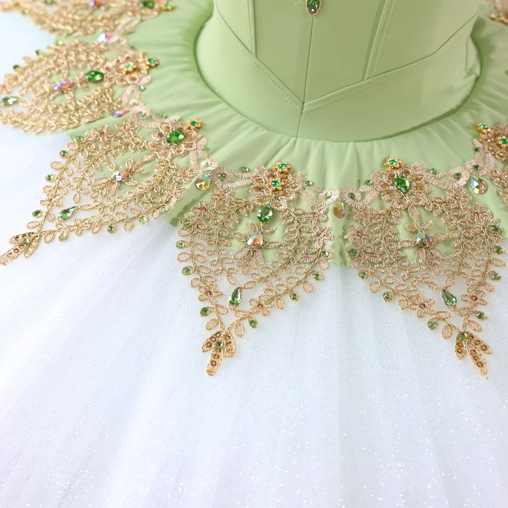 Tutu di balletto pancake verde menta fatto a mano | Costume di scena personalizzato con strass in pi