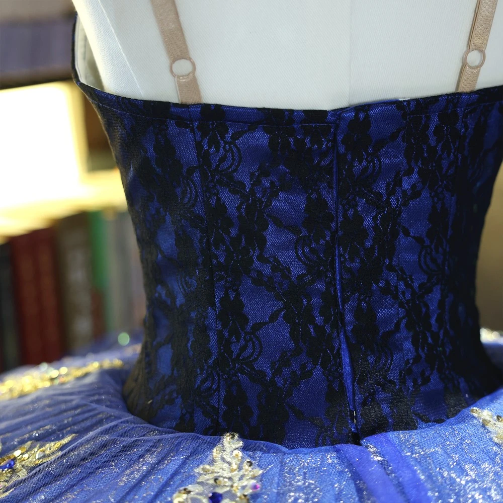 Tutu da piatto da balletto fatto a mano in pizzo oro blu reale