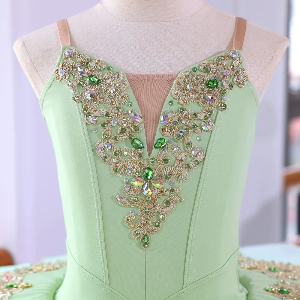Tutu di balletto pancake verde menta fatto a mano | Costume di scena personalizzato con strass in pi
