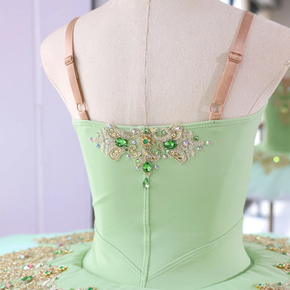 Tutu di balletto pancake verde menta fatto a mano | Costume di scena personalizzato con strass in pi