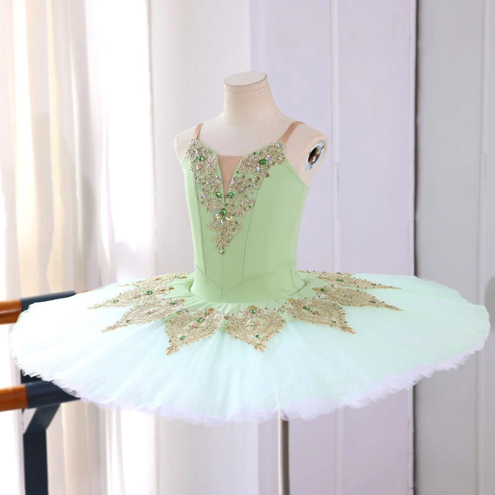 Tutu di balletto pancake verde menta fatto a mano | Costume di scena personalizzato con strass in pi