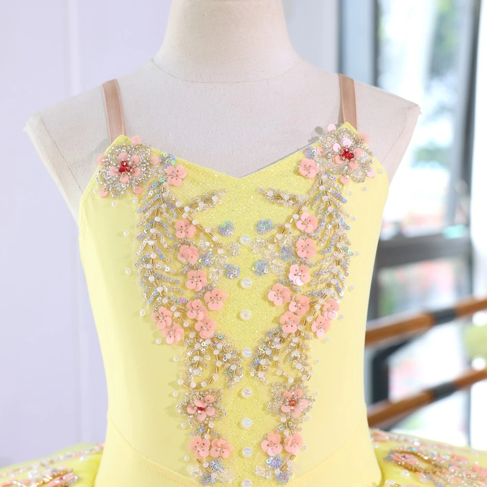Abito tut&ugrave; da balletto decorato floreale | Opzioni rosso/rosa/giallo | Taglie per bambini e adulti--