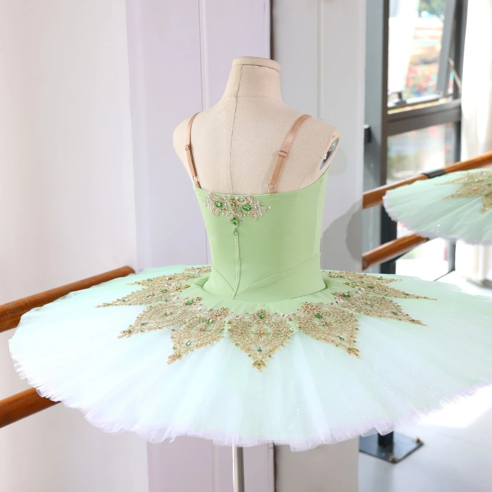 Tutu di balletto pancake verde menta fatto a mano | Costume di scena personalizzato con strass in pi