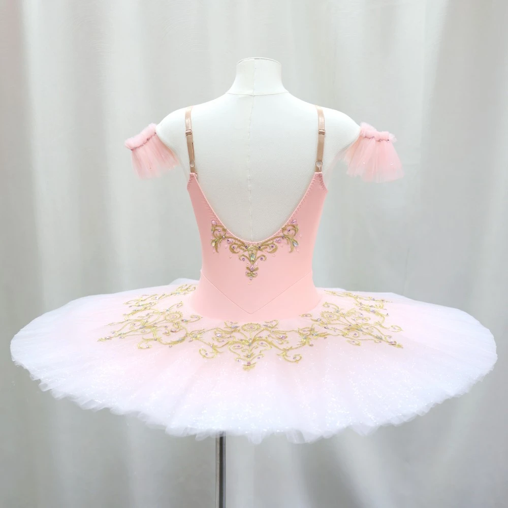 Tut&ugrave; da balletto rosa con ricamo dorato | Costume di scena professionale