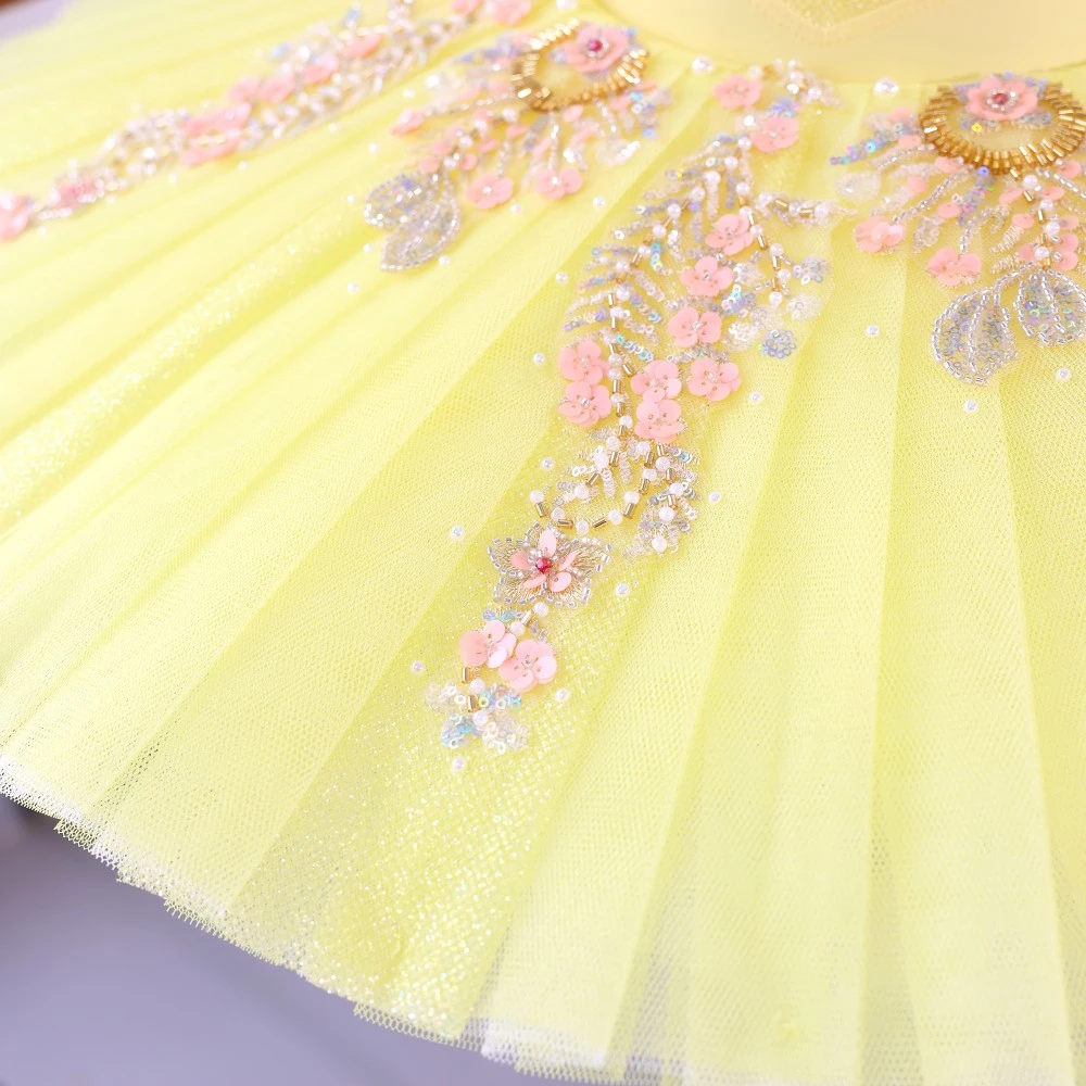 Abito tut&ugrave; da balletto decorato floreale | Opzioni rosso/rosa/giallo | Taglie per bambini e adulti--