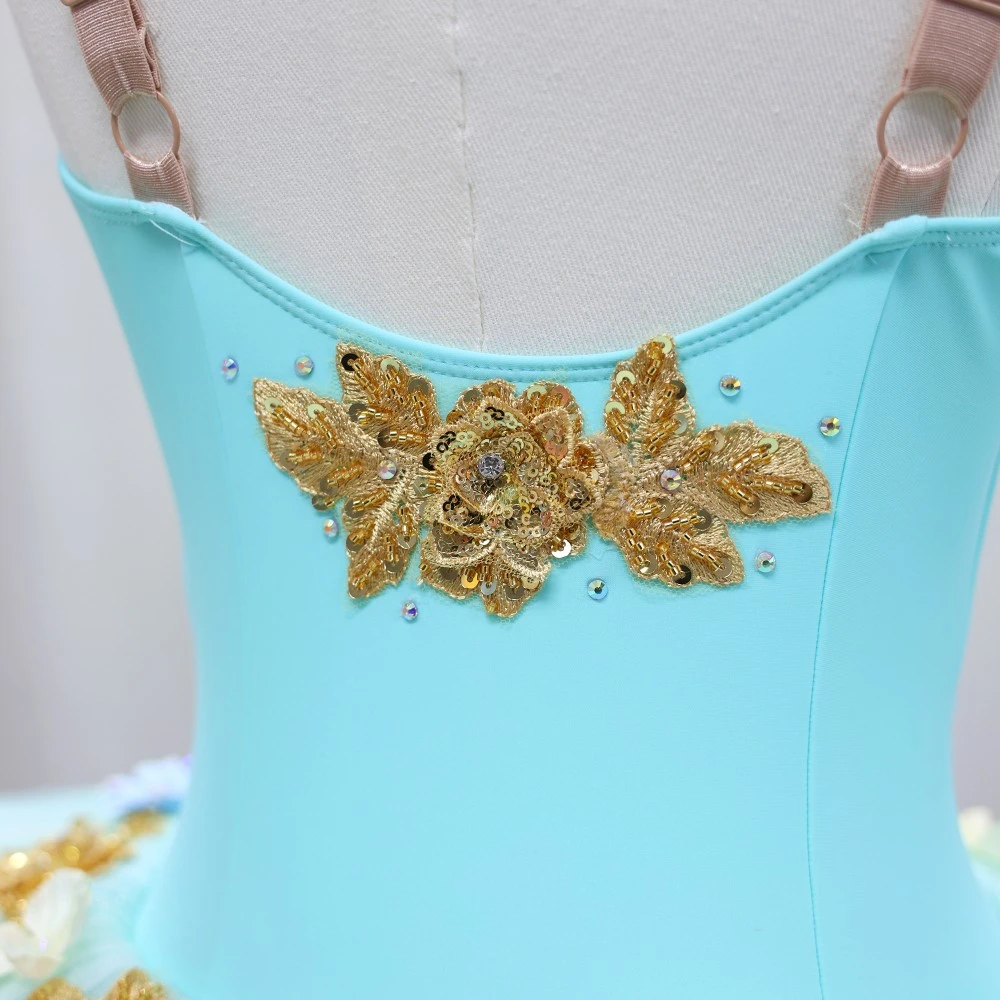 Abito tut&ugrave; da balletto impreziosito con motivi floreali 3D | Opzioni giallo/rosa/turchese-BLT1723