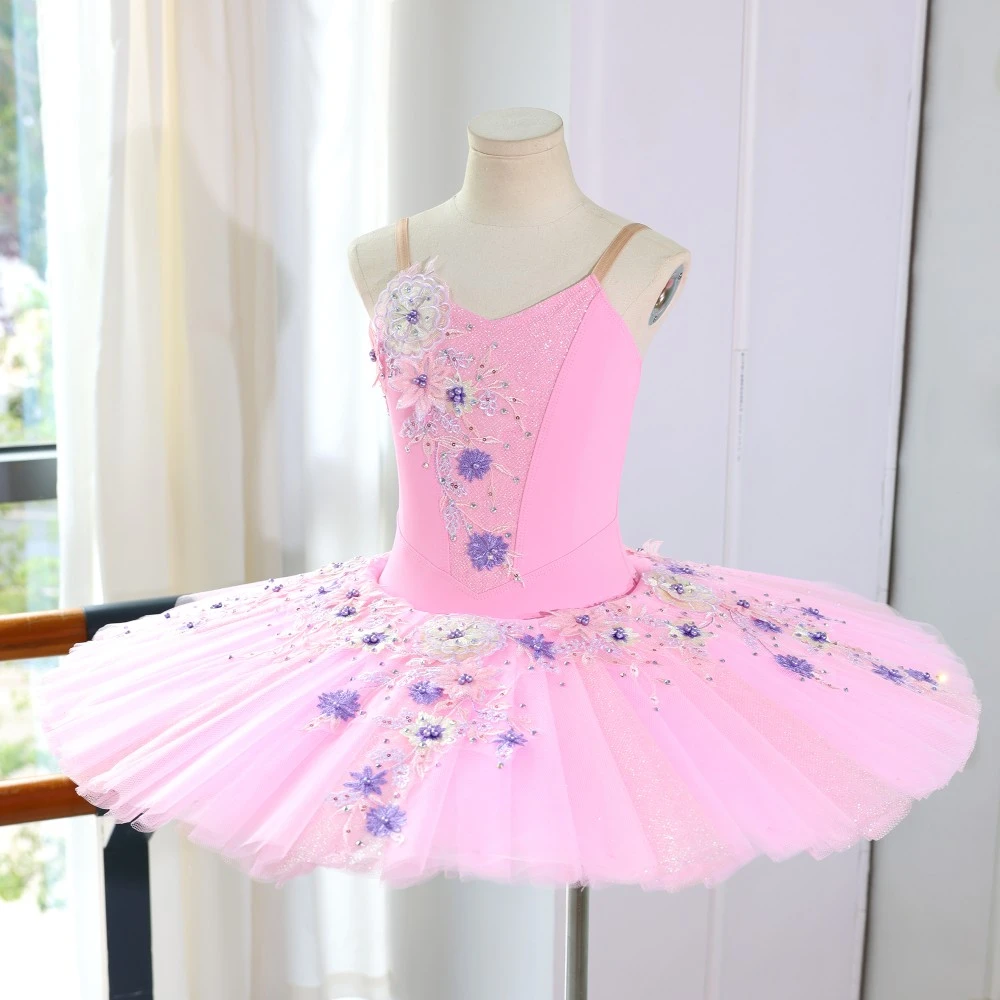 Abito tut&ugrave; da balletto rosa glitter fatto a mano | Costume da prestazione professionale