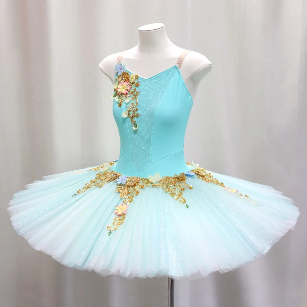 Abito tut&ugrave; da balletto impreziosito con motivi floreali 3D | Opzioni giallo/rosa/turchese-BLT1723