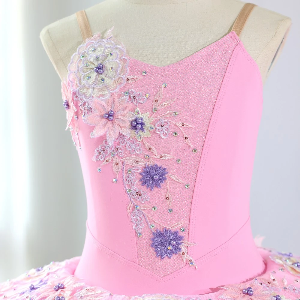 Abito tut&ugrave; da balletto rosa glitter fatto a mano | Costume da prestazione professionale
