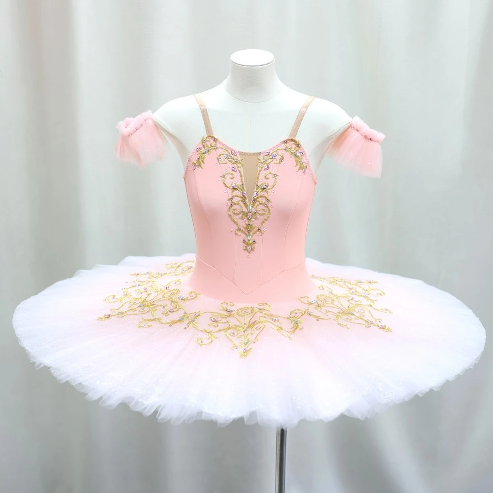 Tut&ugrave; da balletto rosa con ricamo dorato | Costume di scena professionale