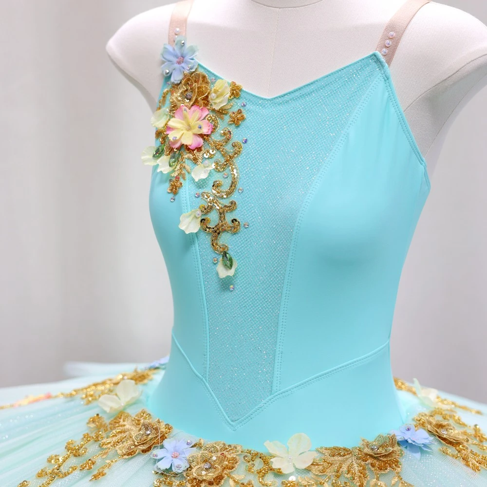 Abito tut&ugrave; da balletto impreziosito con motivi floreali 3D | Opzioni giallo/rosa/turchese-BLT1723