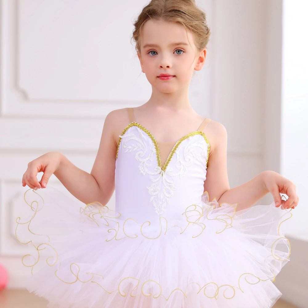 Costume da tut&ugrave; per balletto per ragazze in pizzo dorato per bambini Costume per spettacoli teatrali