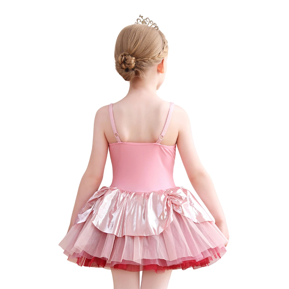 Vestito tut&ugrave; da balletto per ragazze con motivo floreale rosa metallizzato, costume per spettacoli t