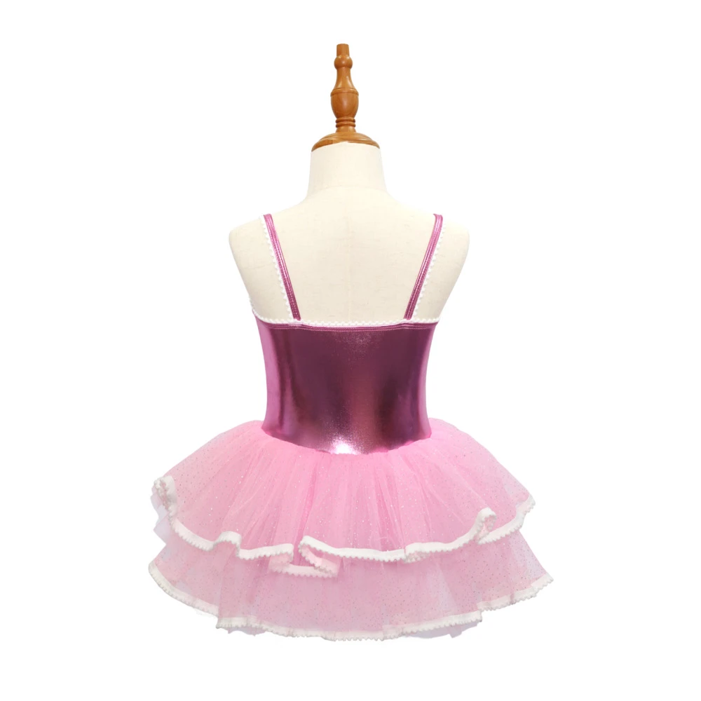 Body tut&ugrave; di danza jazz rosa con fiocco-JSP009