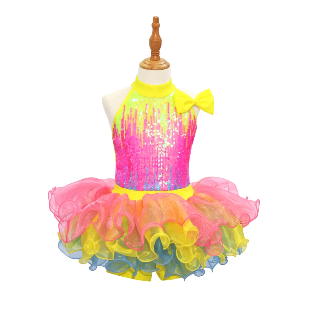 Costume da ballo jazz per bambini con paillettes arcobaleno-JSP018