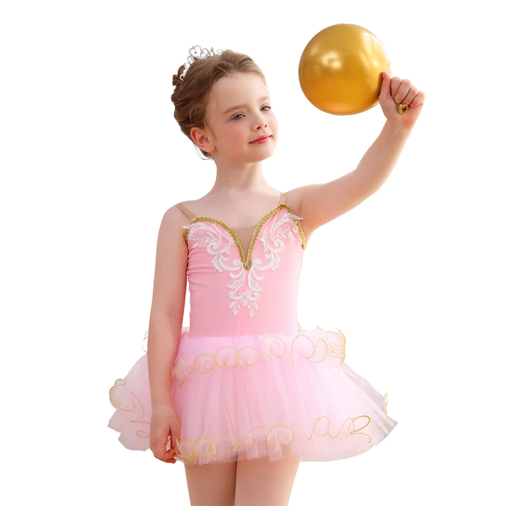 Costume da tut&ugrave; per balletto per ragazze in pizzo dorato per bambini Costume per spettacoli teatrali