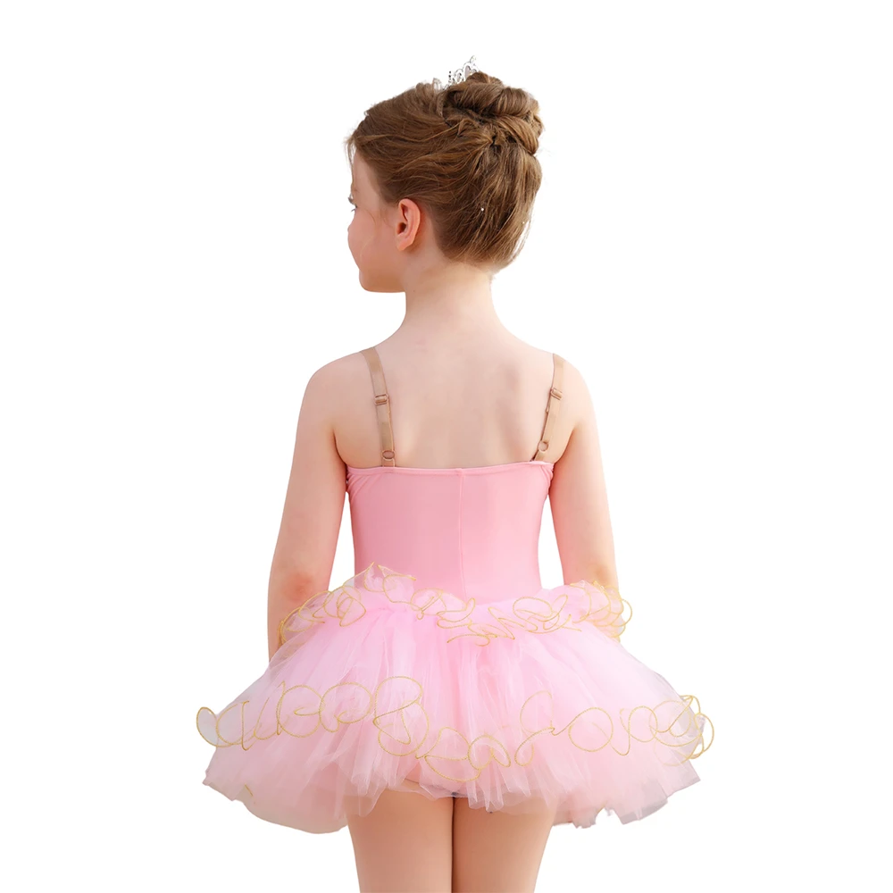 Costume da tut&ugrave; per balletto per ragazze in pizzo dorato per bambini Costume per spettacoli teatrali