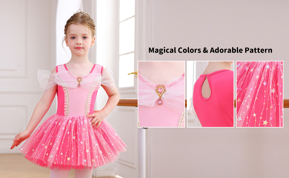 Vestito da tutu di balletto per ragazze con fiocco in paillettes con stella rosa caldo Costume da principessa per bambini-ALP077