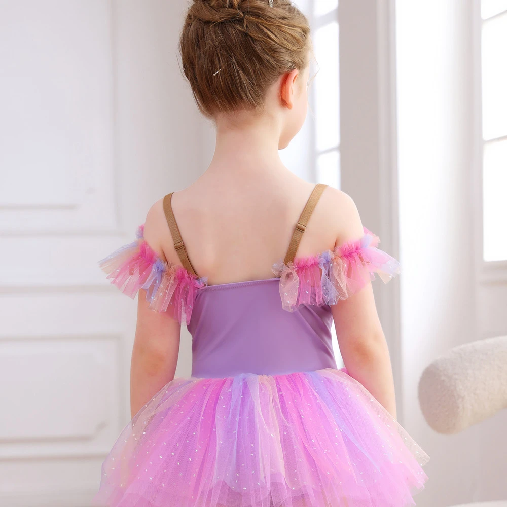 Vestito tut&ugrave; da principessa per body da danza classica in pizzo rosa per ragazze-ALP023