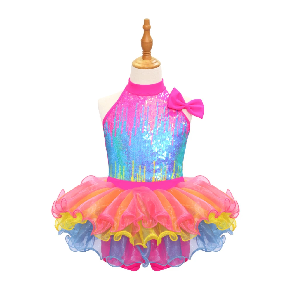 Costume da ballo jazz per bambini con paillettes arcobaleno-JSP018