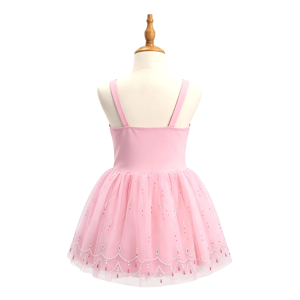 Abito da principessa rosa e blu per ragazze, tut&ugrave; con finiture in pizzo scintillante, costume senza