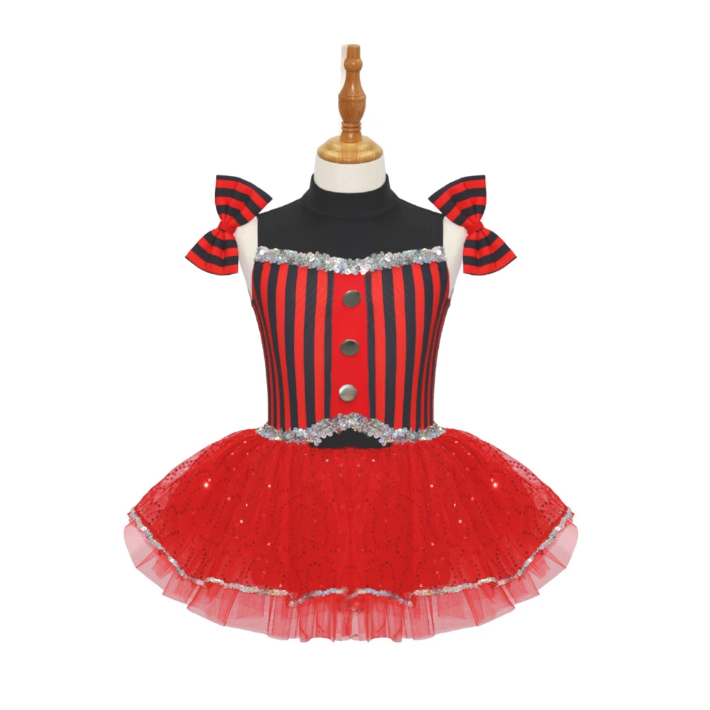 Costume da ballo jazz per bambini a strisce rosse e nere-JSP008