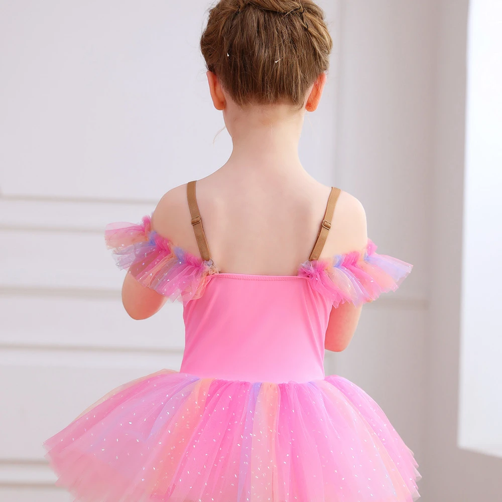 Vestito tut&ugrave; da principessa per body da danza classica in pizzo rosa per ragazze-ALP023