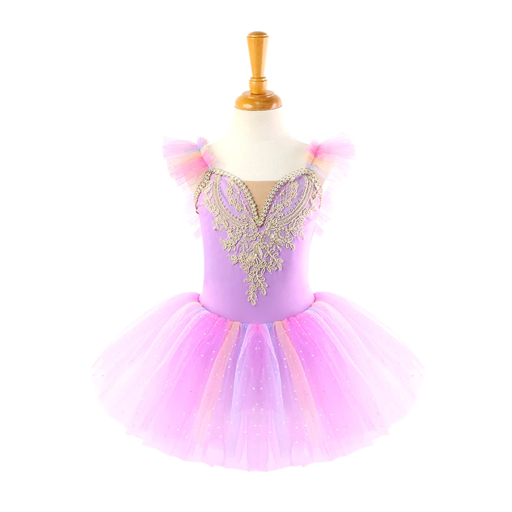 Vestito tut&ugrave; da principessa per body da danza classica in pizzo rosa per ragazze-ALP023