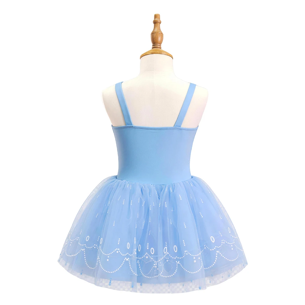Abito da principessa rosa e blu per ragazze, tut&ugrave; con finiture in pizzo scintillante, costume senza