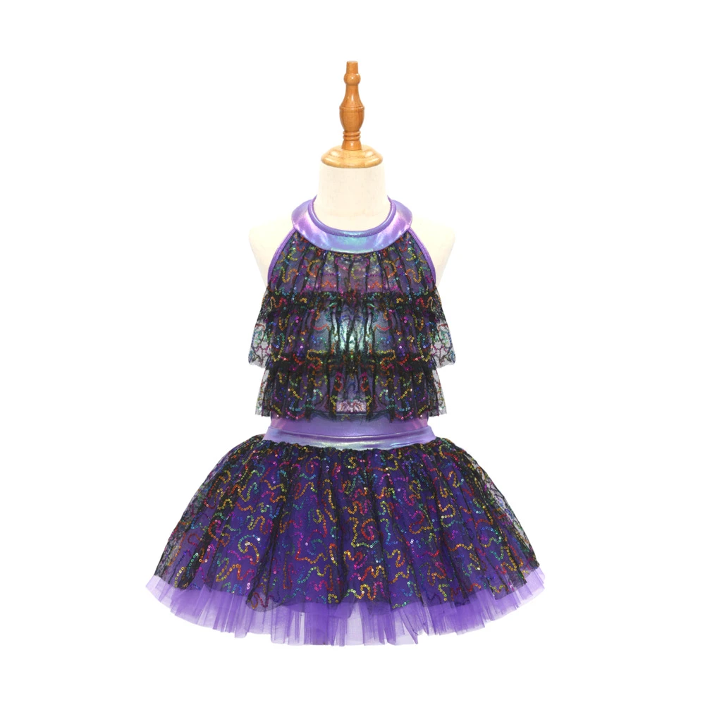 Costume da ballo jazz per bambini con paillettes viola-JSP020
