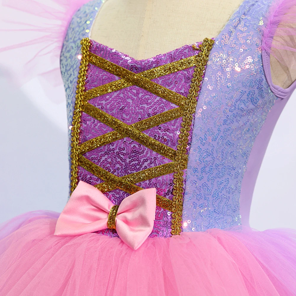 Abito tut&ugrave; in tulle rosa viola per ragazze, abito casual da principessa per bambini-ALP0107