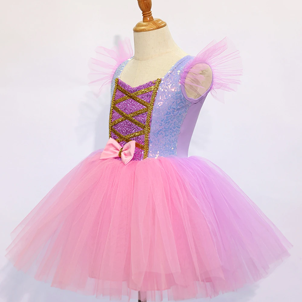 Abito tut&ugrave; in tulle rosa viola per ragazze, abito casual da principessa per bambini-ALP0107