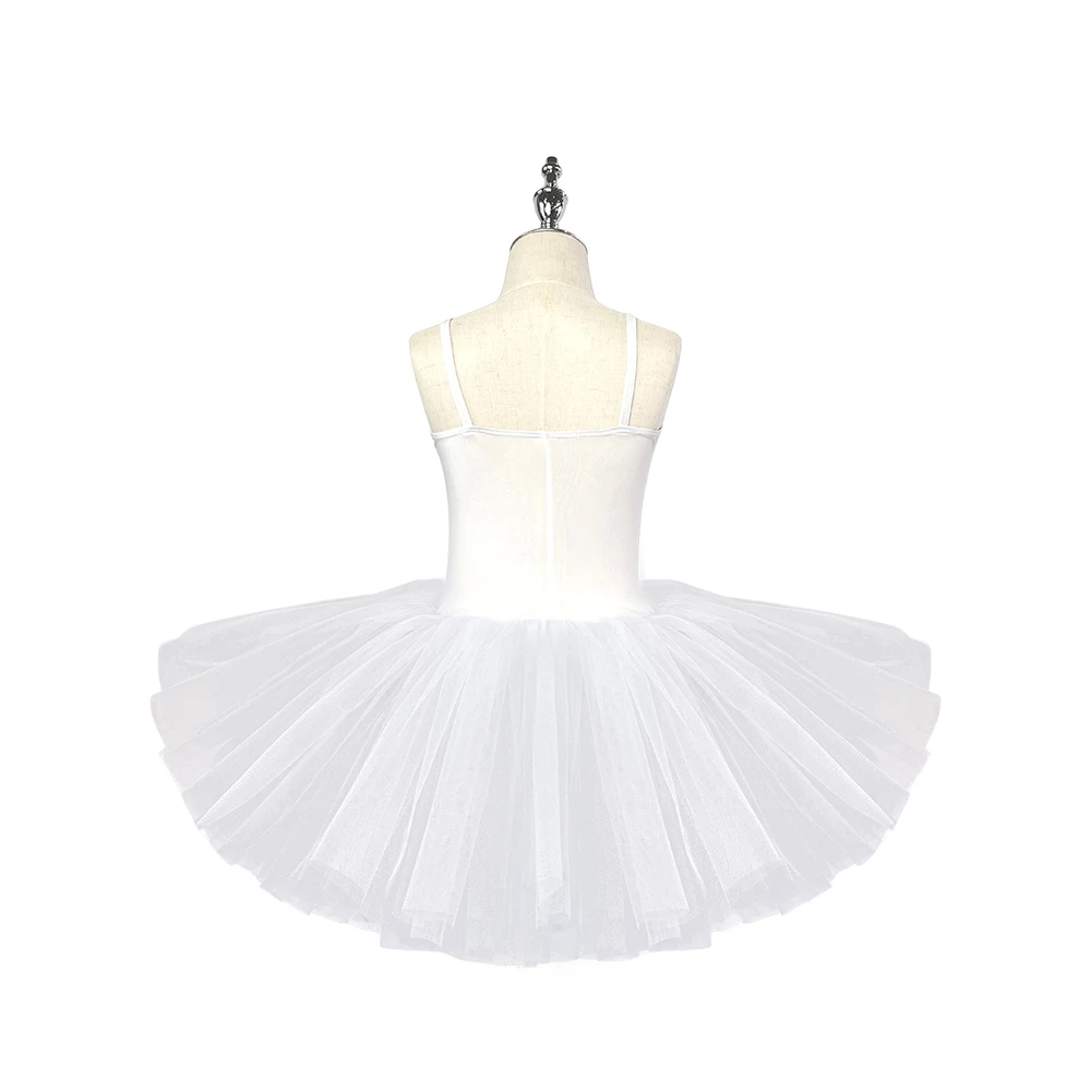 Abito tut&ugrave; da balletto per ragazze cigno bianco, body senza maniche con ricamo di paillettes argento